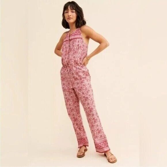 Faherty Adella Jumpsuit in Sun Up Block Print Organic Cotton Small - Picture 1 of 11